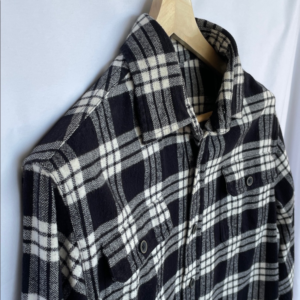 Jachs Plaid Shirt Jacket in Black and White Plaid Fleece Size M